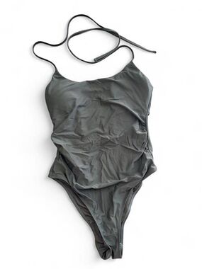 Laslulu Olive Green One-Piece Swimsuit with Thin Halter Straps